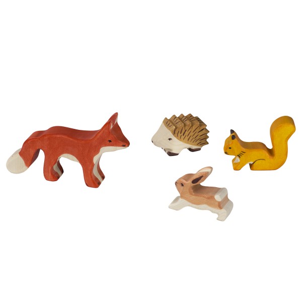 Holztiger Fuchs Hase Waldtiere cama24 Eichhörnchen Holzfiguren | 4 | mit Set Holztiger | Igel